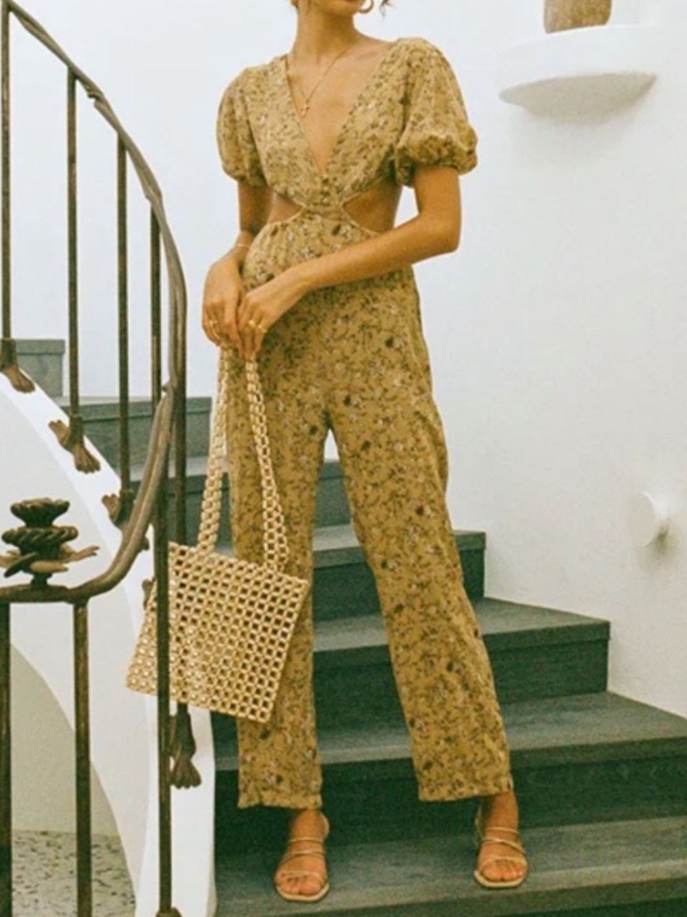 NWT Sabo Skirt Cutout Puff-Sleeve Floral Jumpsuit